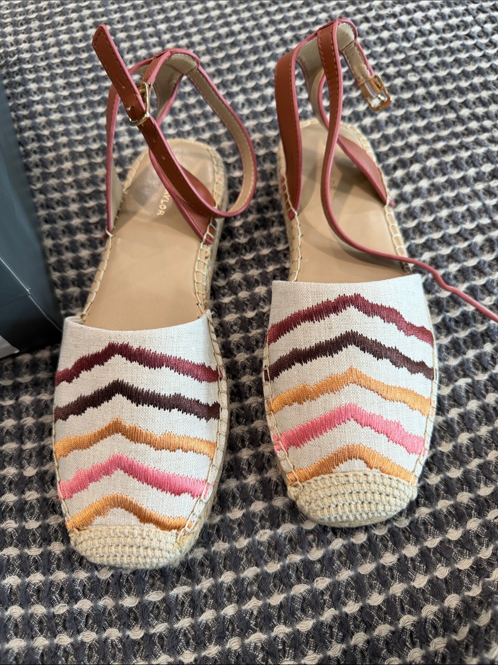 Ann Taylor Chevron Espadrille Sandals in Cream, Pink and Rust